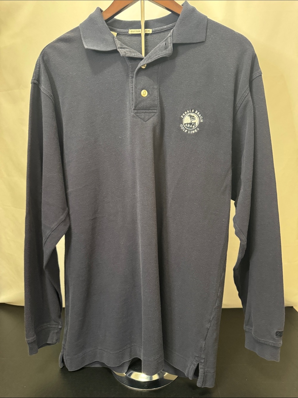 Cutter & Buck Pebble Beach golf Navy Long Sleeve Polo with Mens generous medium